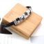 Imagen de 304 Acero Inoxidable & Cuero Real Brazalete Tono de Plata Negro Ronda 21cm longitud, 1 Unidad