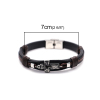 Picture of 304 Stainless Steel & Real Leather Bangles Bracelets Silver Tone Brown & Black Round Cross Multilayer 21cm(8 2/8") long, 1 Piece