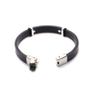 Imagen de 304 Acero Inoxidable & Cuero Real & Caucho Brazalete Tono de Plata Negro Ronda 21cm longitud, 1 Unidad