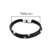 Imagen de 304 Acero Inoxidable & Cuero Real Brazalete Tono de Plata Negro Ronda Multicapa 21cm longitud, 1 Unidad