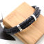Bild von 304 Edelstahl & Echtes Leder Armband Silberfarbe Schwarz Rund Mehrschichtig 21cm lang, 1 Strang
