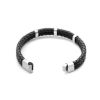 Imagen de 304 Acero Inoxidable & Cuero Real Brazalete Tono de Plata Negro Ronda Multicapa 21cm longitud, 1 Unidad