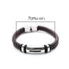 Picture of 304 Stainless Steel & Real Leather & Rubber Bangles Bracelets Silver Tone Brown Round 21cm(8 2/8") long, 1 Piece