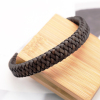 Picture of 304 Stainless Steel & Real Leather Bangles Bracelets Silver Tone Brown Round 21cm(8 2/8") long, 1 Piece