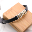 Picture of 304 Stainless Steel & Real Leather & Rubber Bangles Bracelets Gold Plated & Silver Tone Black Round 21cm(8 2/8") long, 1 Piece