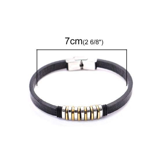 Image de Bracelets en 304 Acier Inoxydable & Cuir Réel & Caoutchouc Plaqué Or & Argent Mat Noir Rond 21cm long, 1 Pièce