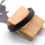 Image de Bracelets en 304 Acier Inoxydable & Cuir Réel Argent Mat Brun Rond Tissé 21cm long, 1 Pièce