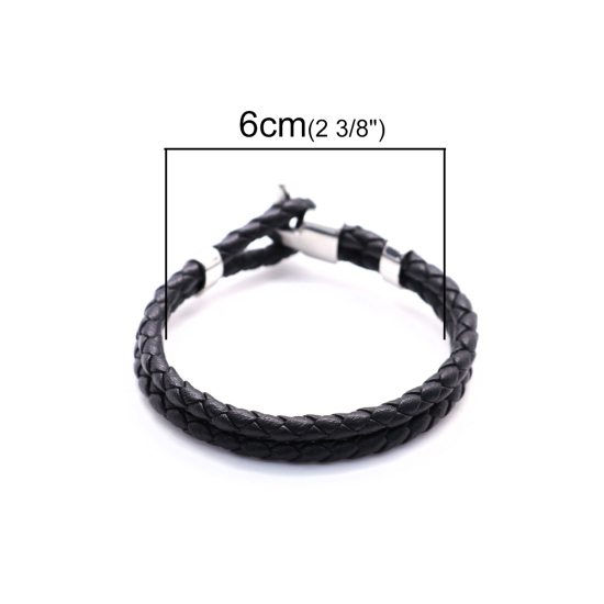 304ステンレス鋼+本革 バングル シルバートーン 黒 円形 多層 21cm 長さ、 1 本 の画像