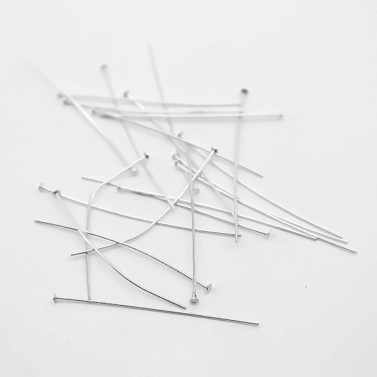 Picture of Sterling Silver Head Pins Silver 4cm(1 5/8") long, 0.5mm (24 gauge), 1 Gram (Approx 10-11 PCs)