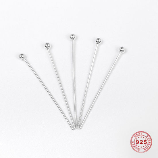 Picture of Sterling Silver Ball Head Pins Silver 25mm(1") long, 0.5mm (24 gauge), 1 Gram (Approx 12-13 PCs)