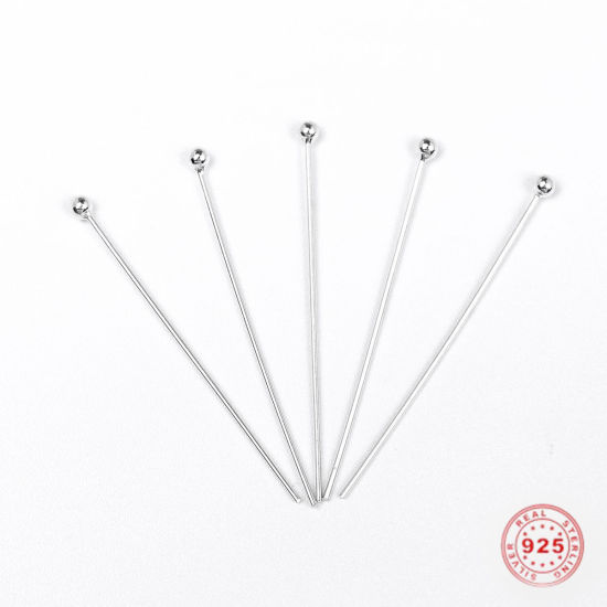 Picture of Sterling Silver Ball Head Pins Silver 3.3cm(1 2/8") long, 0.5mm (24 gauge), 1 Gram (Approx 10-11 PCs)