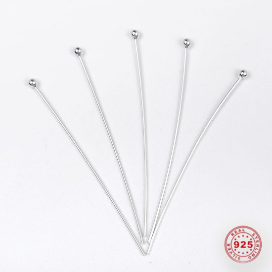 Picture of Sterling Silver Ball Head Pins Silver 4.5cm(1 6/8") long, 0.5mm (24 gauge), 1 Gram (Approx 5-6 PCs)
