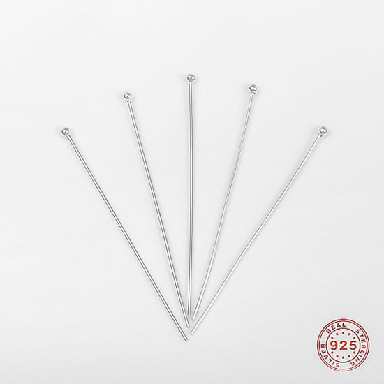Picture of Sterling Silver Ball Head Pins Silver 4cm(1 5/8") long, 0.6mm (23 gauge), 1 Gram (Approx 6-7 PCs)