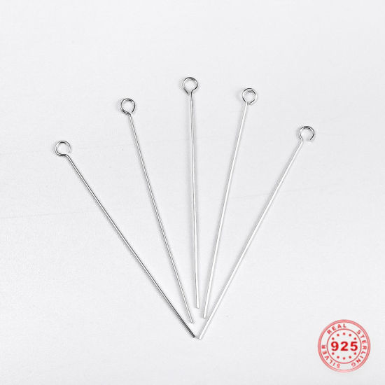 Picture of Sterling Silver Eye Pins Silver 4cm(1 5/8") long, 0.5mm (24 gauge), 1 Gram (Approx 10-11 PCs)