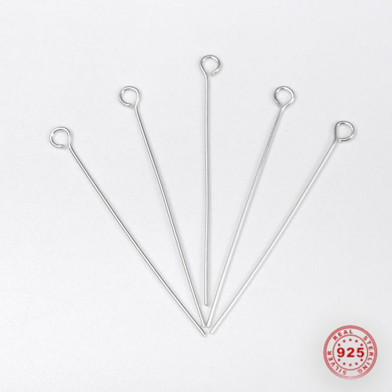 Picture of Sterling Silver Eye Pins Silver 3.5cm(1 3/8") long, 0.6mm (23 gauge), 1 Gram (Approx 8-9 PCs)