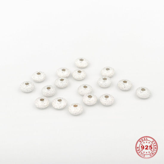 Picture of Sterling Silver Spacer Beads Flying Saucer Silver Frosted About 4mm Dia., Hole:Approx 1.2mm, 1 Gram (Approx 14-15 PCs)