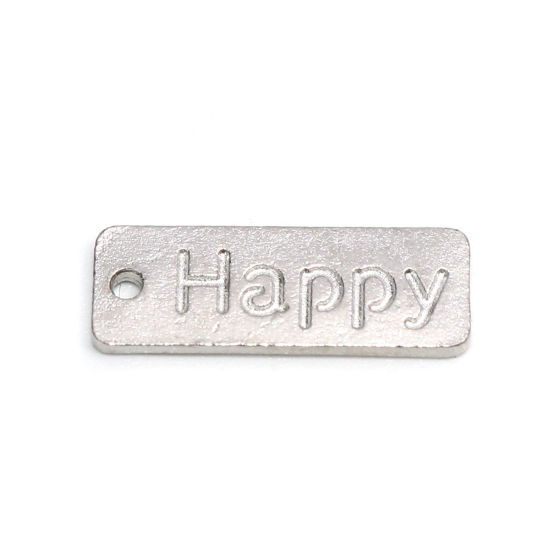 Immagine di Lega di Zinco Charms Rettangolo Tono Argento Lettere " Happy " 17mm x 6mm , 50 Grammi (Circa 55 Pz)
