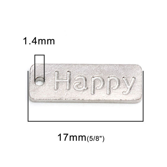 Immagine di Lega di Zinco Charms Rettangolo Tono Argento Lettere " Happy " 17mm x 6mm , 50 Grammi (Circa 55 Pz)