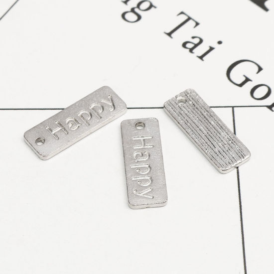 Immagine di Lega di Zinco Charms Rettangolo Tono Argento Lettere " Happy " 17mm x 6mm , 50 Grammi (Circa 55 Pz)
