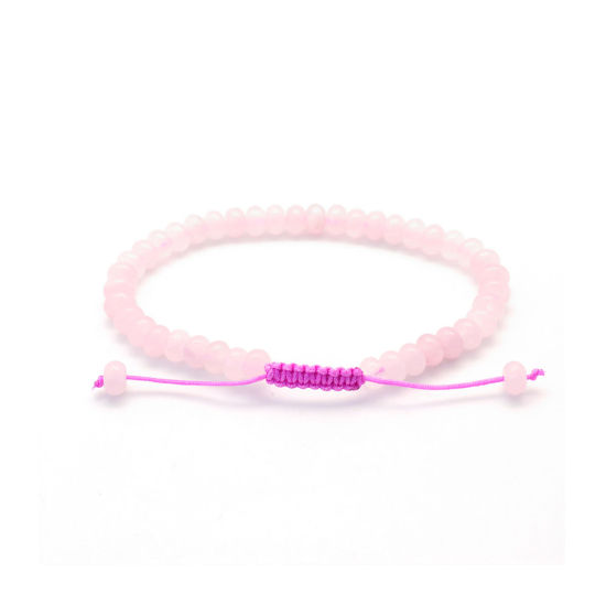 Picture of Natural Rose Quartz Adjustable Dainty Bracelets Delicate Bracelets Beaded Bracelet Pink Flat Round 21.5cm(8 4/8") long, 1 Piece