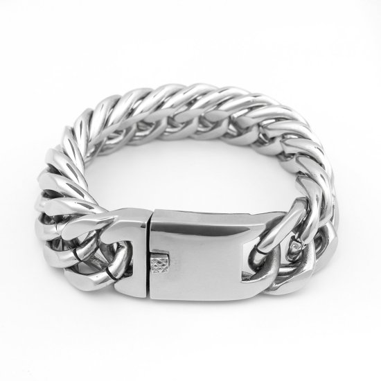 Imagen de 4.5mm 316 Acero Inoxidable Hombres Pulseras Tono de Plata 22cm longitud, 1 Unidad
