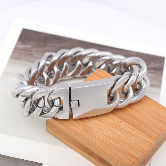 Imagen de 4.5mm 316 Acero Inoxidable Hombres Pulseras Tono de Plata 22cm longitud, 1 Unidad
