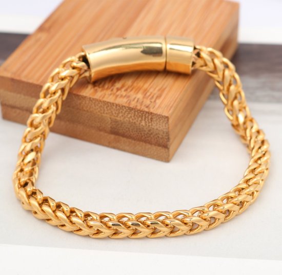 Imagen de 316 Acero Inoxidable Hombres Pulseras Chapado en Oro 22.5cm   longitud, 1 Unidad