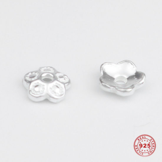 Picture of Sterling Silver Beads Caps Flower Silver Dot (Fit Beads Size: 8mm Dia.) 5mm x 5mm, 1 Gram (Approx 7-8 PCs)