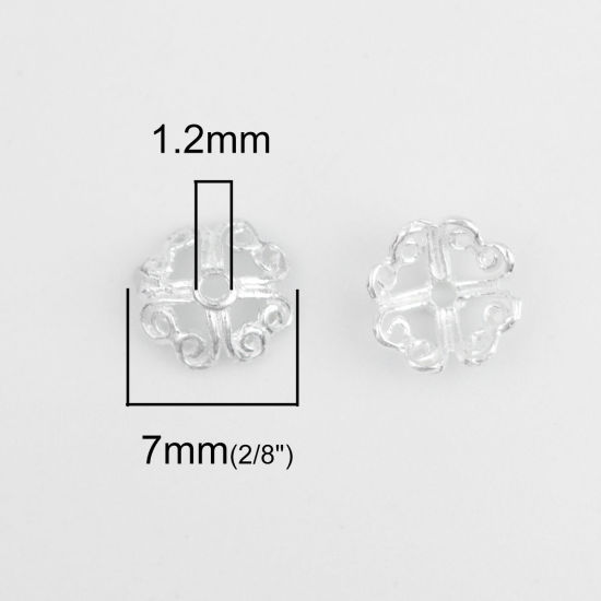 Image de Coupelles en Argent Pur Fleur Argent Creux ( Convenir à Perle 10mm  Dia.) 7mm x 7mm , 1 Gramme ( Env. 4-5 Pcs)