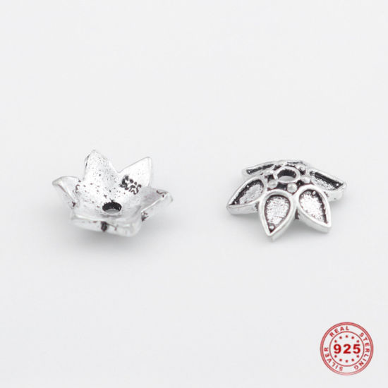 Picture of Sterling Silver Beads Caps Flower Antique Silver Color (Fit Beads Size: 12mm Dia.) 9mm x 9mm, 1 Gram (Approx 2-3 PCs)