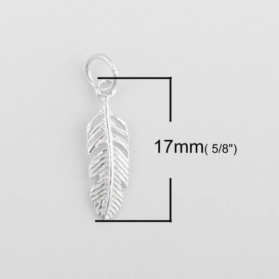Picture of Sterling Silver Charms Silver Feather W/ Jump Ring 21mm x 5mm, 1 Gram (Approx 2-3 PCs)