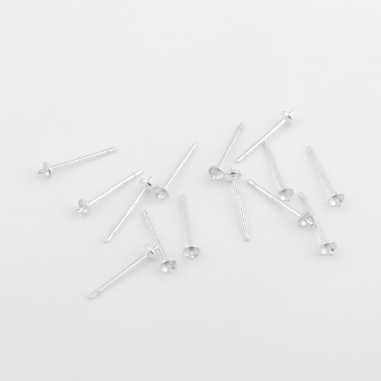 Picture of Sterling Silver Earring Components Findings Silver (Fit Bead Size: 5mm) 13mm x 2.6mm, Post/ Wire Size: (21 gauge), 1 Gram (Approx 14-16 PCs)