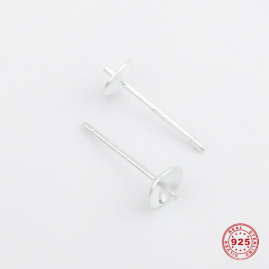 Picture of Sterling Silver Earring Components Findings Silver (Fit Bead Size: 8mm) 14mm x 5mm, Post/ Wire Size: (21 gauge), 1 Gram (Approx 6-8 PCs)