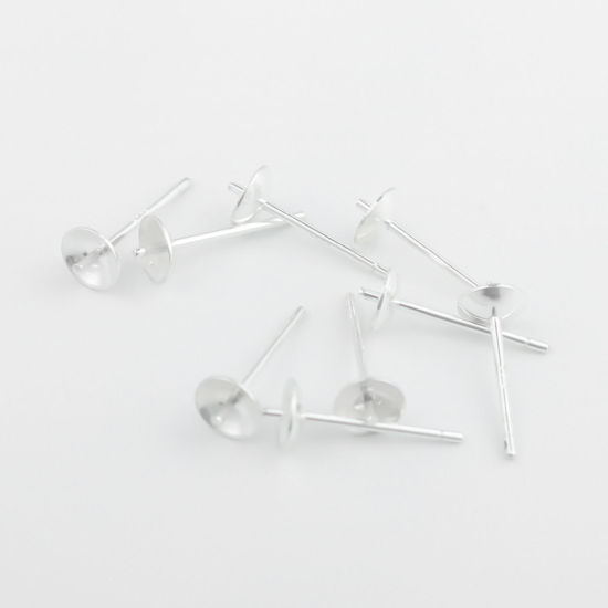 Picture of Sterling Silver Earring Components Findings Silver (Fit Bead Size: 8mm) 14mm x 5mm, Post/ Wire Size: (21 gauge), 1 Gram (Approx 6-8 PCs)