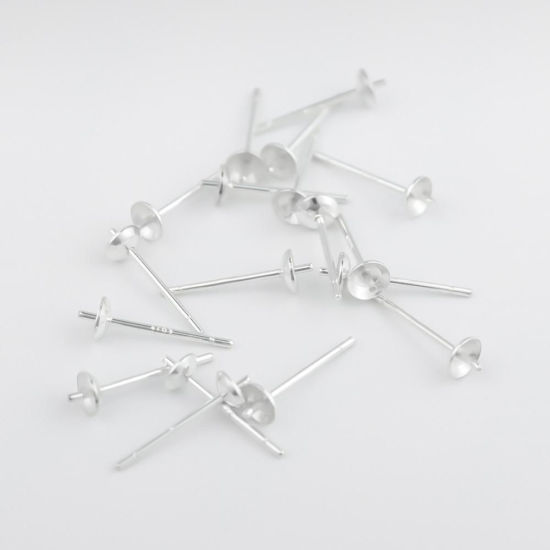 Picture of Sterling Silver Earring Components Findings Silver (Fit Bead Size: 5mm) 13mm x 3mm, Post/ Wire Size: (21 gauge), 1 Gram (Approx 12-14 PCs)