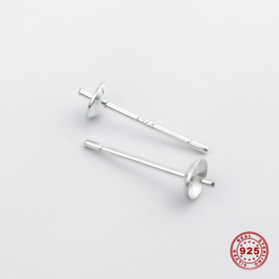 Picture of Sterling Silver Earring Components Findings Silver (Fit Bead Size: 6mm) 14mm x 4mm, Post/ Wire Size: (21 gauge), 1 Gram (Approx 8-10 PCs)