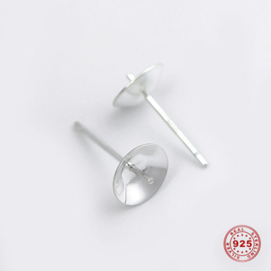 Picture of Sterling Silver Earring Components Findings Silver (Fit Bead Size: 12mm) 15mm x 8mm, Post/ Wire Size: (21 gauge), 1 Gram (Approx 2-4 PCs)