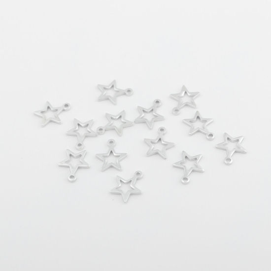 Picture of Sterling Silver Charms Silver Pentagram Star Hollow 8mm x 7mm, 1 Gram (Approx 9-10 PCs)