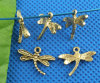 Picture of 50PCs Gold Tone Antique Gold Dragonfly Charms Pendants 15*17mm Findings