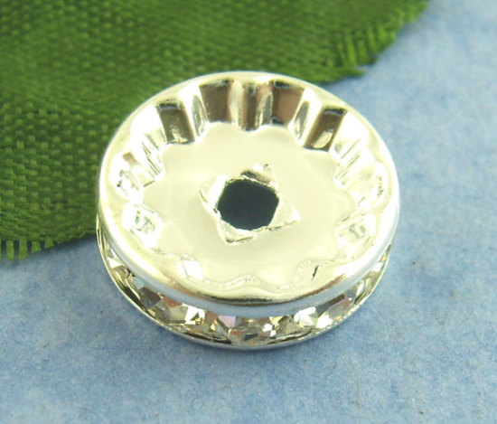 Picture of 10 PCs Brass Spacer Rondelle Beads Silver Plated Flat Round 12mm Dia., Hole: Approx 2.4mm
