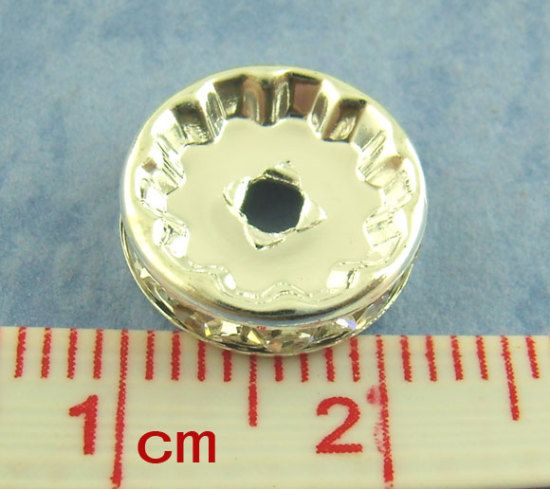 Picture of 10 PCs Brass Spacer Rondelle Beads Silver Plated Flat Round 12mm Dia., Hole: Approx 2.4mm