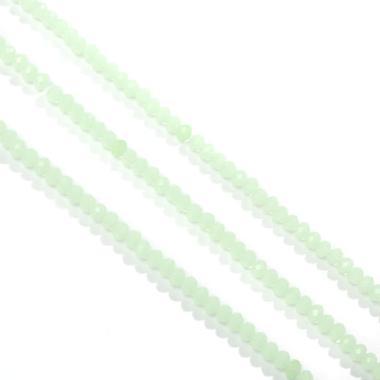 Image de Perles en Cristal ( Synthétique ) Plat-Rond Vert-Fruit A Facettes Env. 4mm Dia., Trou: env. 0.7mm, 34cm - 30cm long, 10 Enfilades (Env. 95 - 100 Pcs/Enfilade)