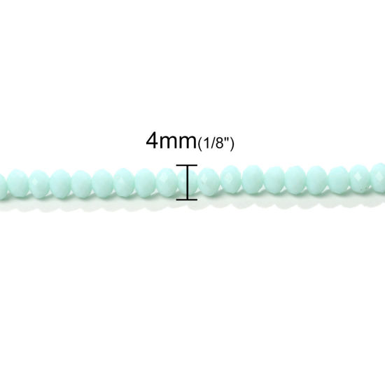 Bild von Kristall ( Synthetisch ) Perlen Flachrund Azurblau Facettiert ca. 4mm D., Loch:ca. 0.7mm, 34cm - 30cm lang, 10 Stränge (ca. 95 - 100 Stück/Strang)