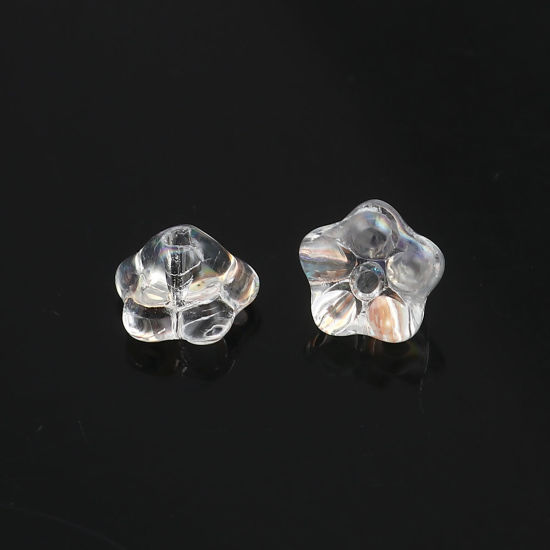 Picture of Glass AB Rainbow Color Aurora Borealis Beads Transparent Clear Flower About 8mm x 8mm, Hole: Approx 1mm, 50 PCs