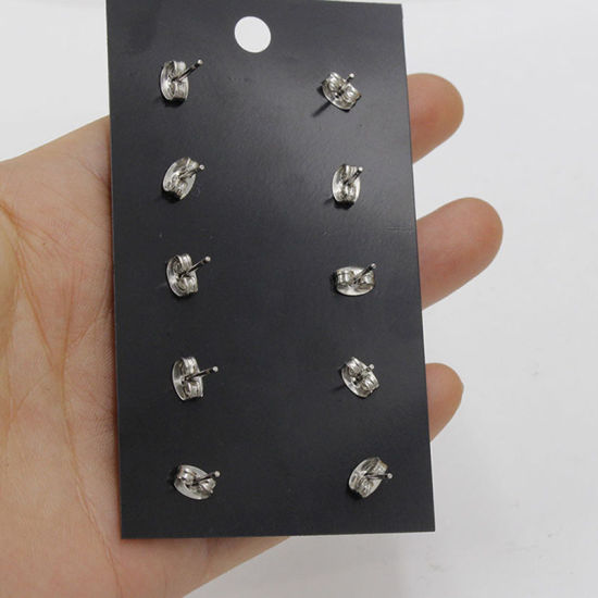 Immagine di Acciaio Inossidabile Druzy/ Drusy Orecchini a Perno Tono Argento Champagne Tondo Misto Con Resina Cabochons 12mm Dia., Posta / Filo Dimensione: (21 misura), 1 Set (Circa 5 Paia/Set)