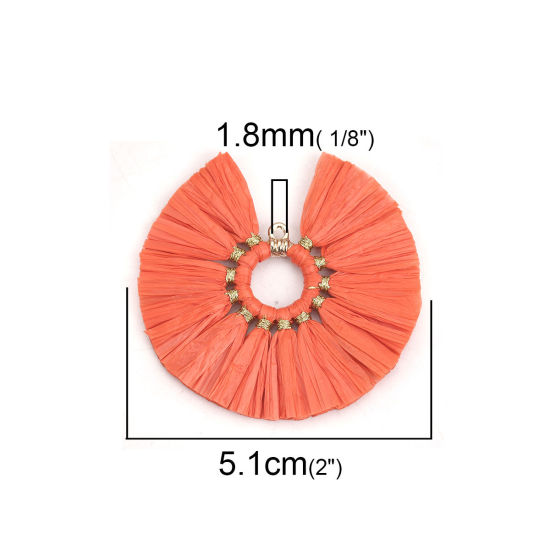 Immagine di Rafia Nappine Ciondoli Tondo Rosso Arancione Nappine 5.1cm Dia, 2 Pz