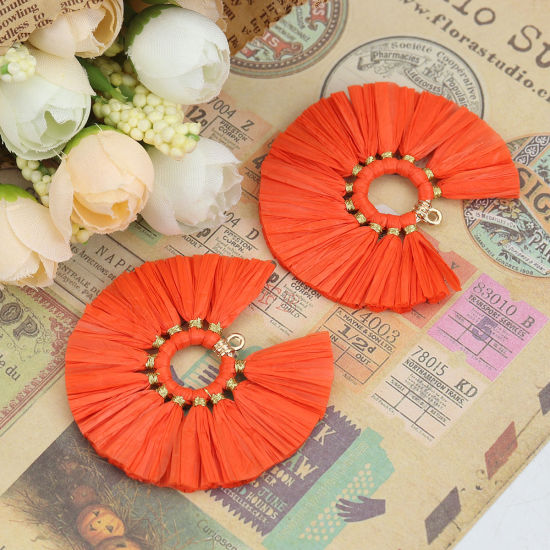 Immagine di Rafia Nappine Ciondoli Tondo Rosso Arancione Nappine 5.1cm Dia, 2 Pz