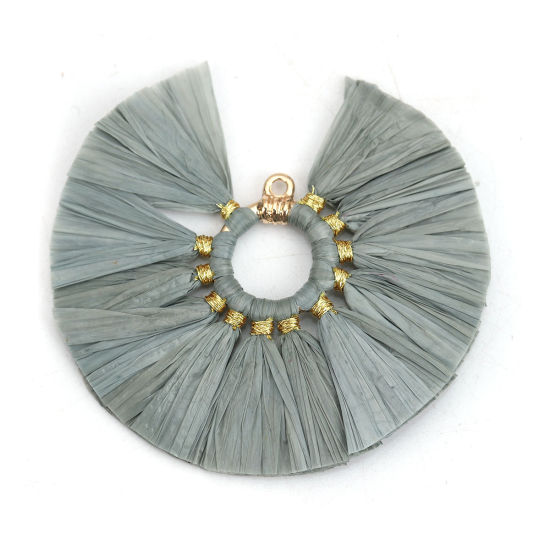 Immagine di Rafia Nappine Ciondoli Tondo Grigio Nappine 5.1cm Dia, 2 Pz