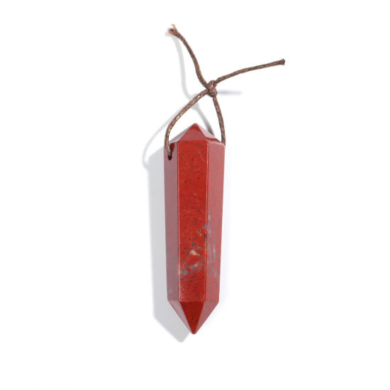 Picture of Stone ( Natural ) Pendants Red Crayon 5.3cm x 1.5cm - 4.8cm x 1.4cm, 1 Piece