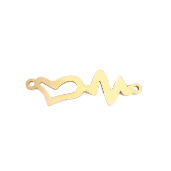 Imagen de 304 Acero Inoxidable Conectores Electrocardiograma Chapado en Oro Corazón Hueco 3.2cm x 1cm, 3 Unidades